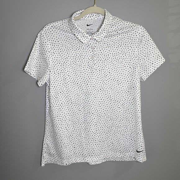 Nike Tops - Nike Womens Dri-FIT Polka Dot Golf Polo Shirt White Black Size M Short Sleeve